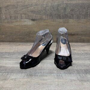 Cole Haan Black Patent Leather Slingback Peep Toe Heels Women's Size 7